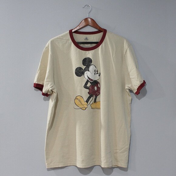Disney Other - Disney Mickey Mouse T-Shirt Size 2XL Tan Beige Red Factory Distressed
